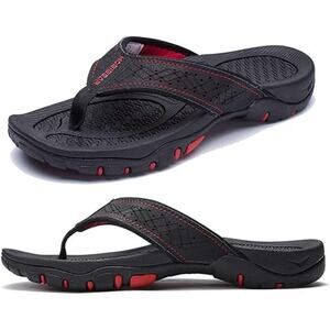 Hobibear Mens Size 11 Black Red Thong Slide On Cushioned Flip Flop Sandal Shoes